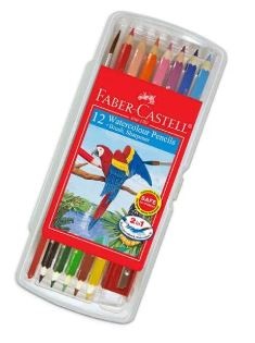 FABER CASTELL WATERCOLOUR PENCIL 12 SHORT + BRUSH, SHARPENER IN WONDER BOX