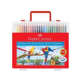 FABER CASTELL WATERCOLOUR PENCIL 24 LONG + BRUSH, SHARPENER, 2B PENCIL IN WONDER BOX (16BOX/CTN)